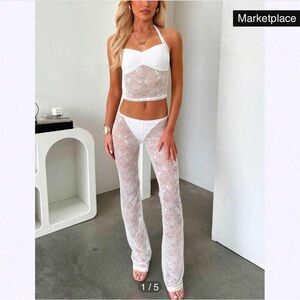 White Lace Halter Top and Pants Set